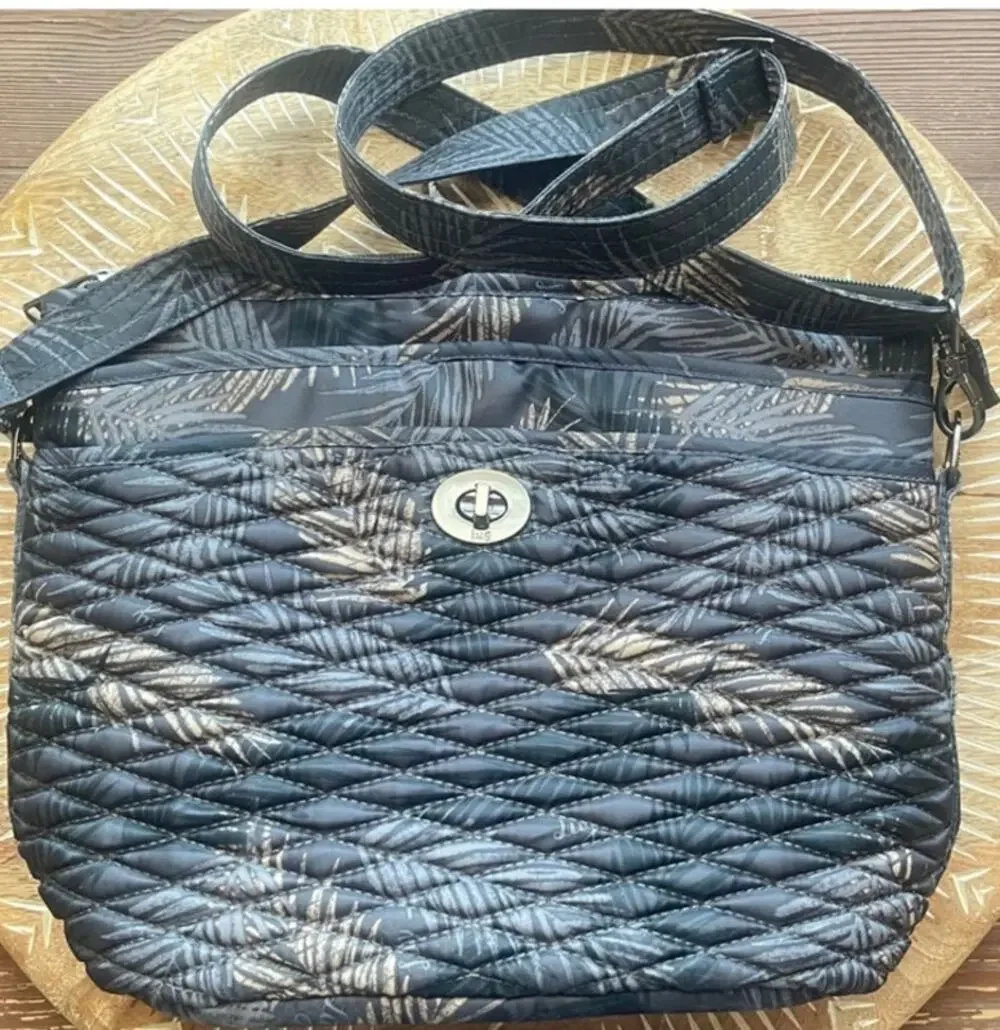 Adagio quilted bubble adjustable crossbody by LUG in Tropical Fog RFID